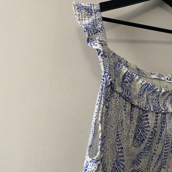 REFASHIONED Plus Size Upcycled 100% Cotton White Blue Double Gauze Strap Dress - Picture 5 of 13